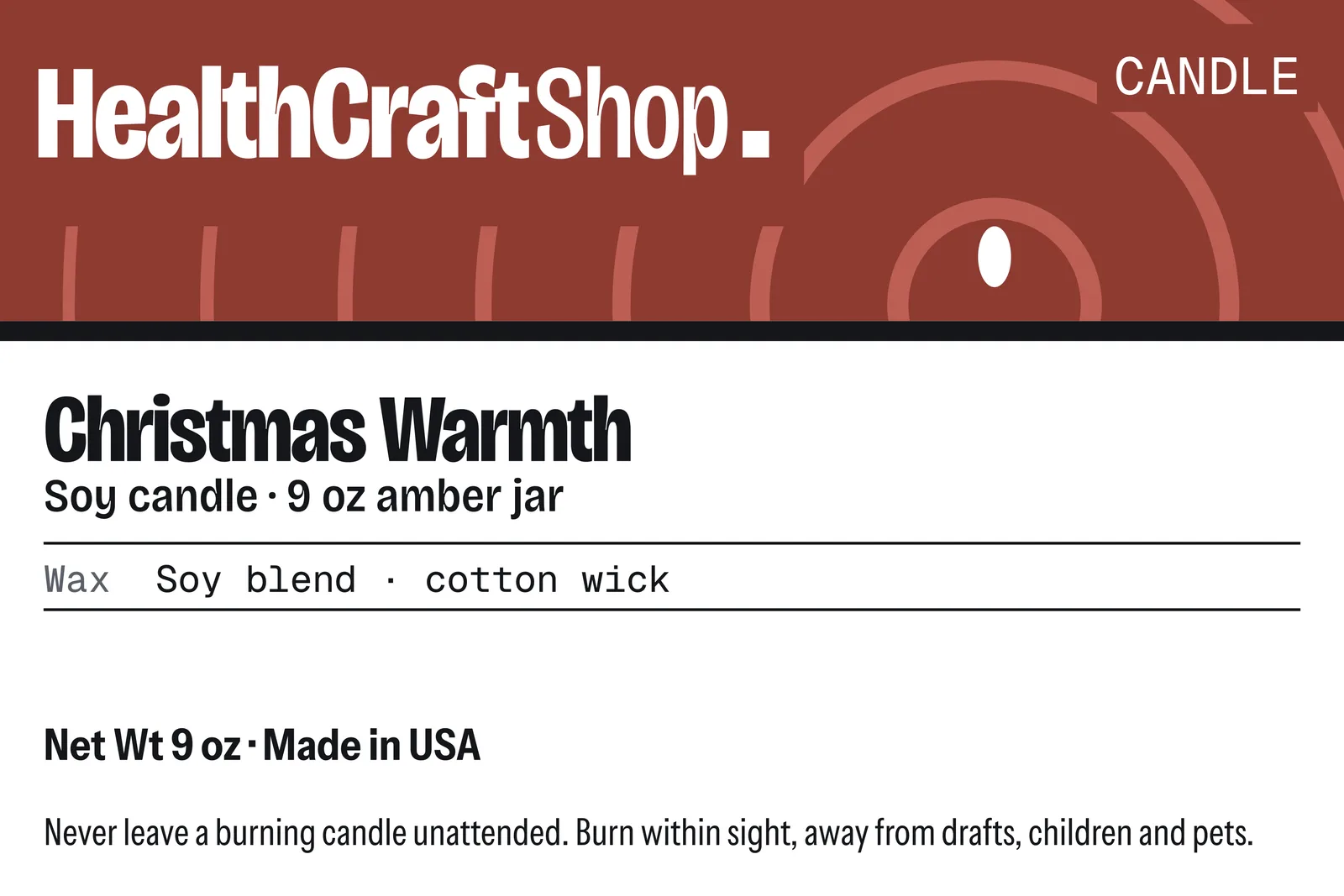 Printed label artwork for HealthCraftShop Christmas Warmth