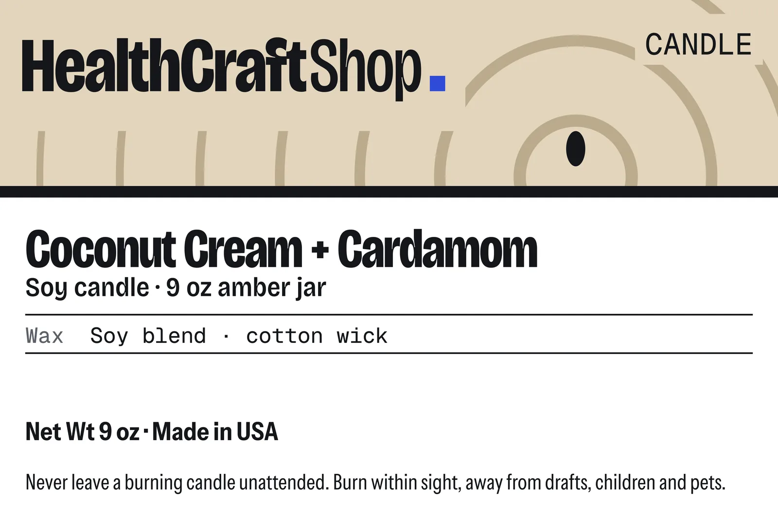 Printed label artwork for HealthCraftShop Coconut Cream + Cardamom