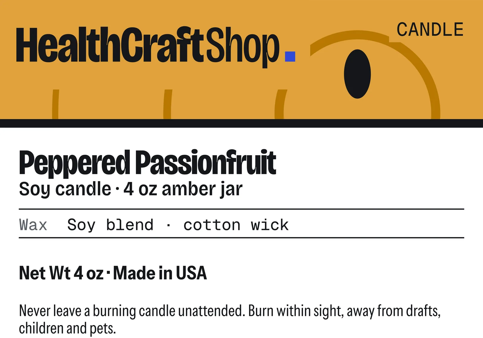 Printed label artwork for HealthCraftShop Peppered Passionfruit