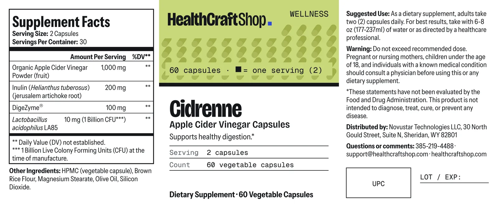 Printed label artwork for HealthCraftShop Cidrenne