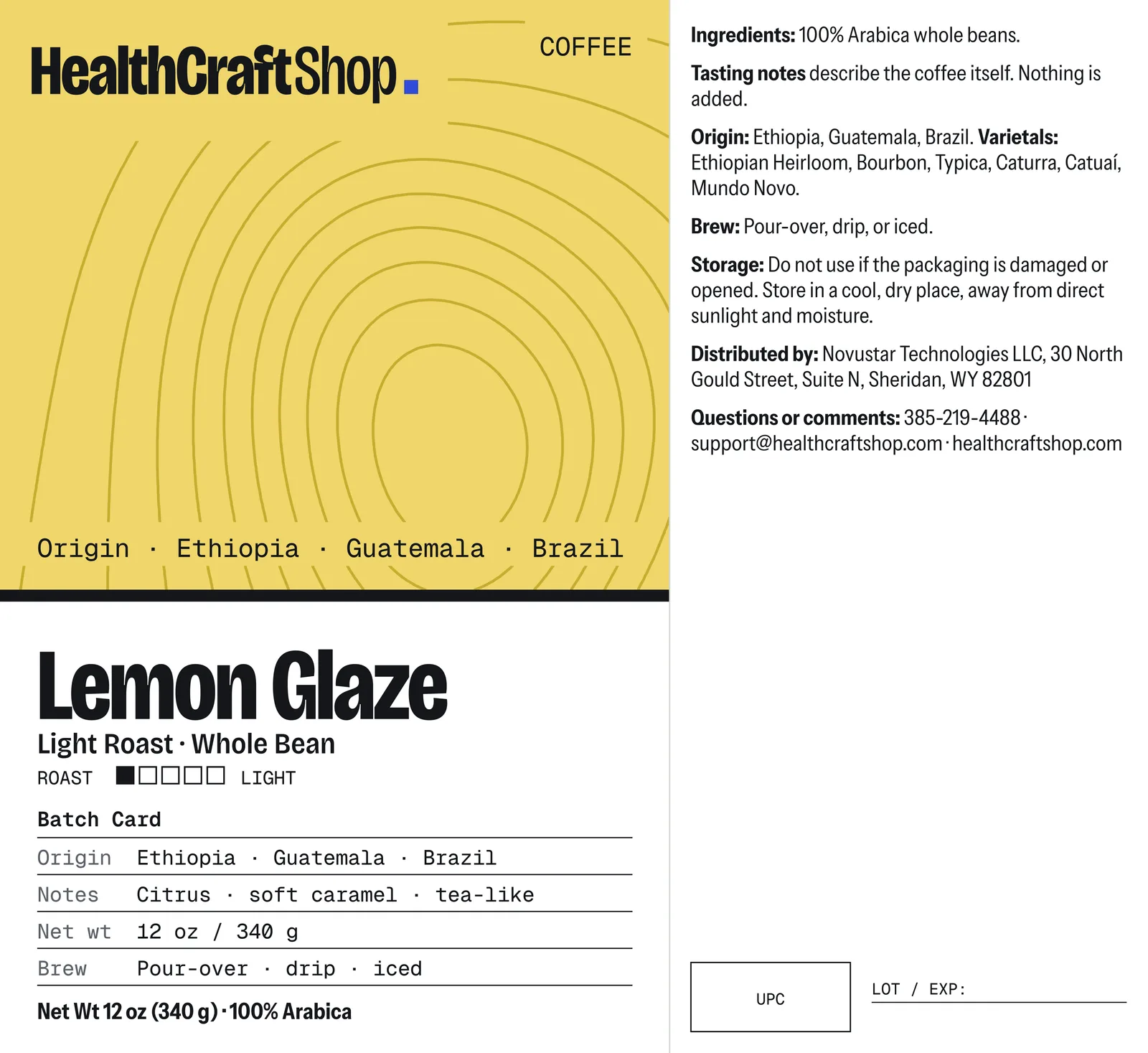 Printed label artwork for HealthCraftShop Lemon Glaze