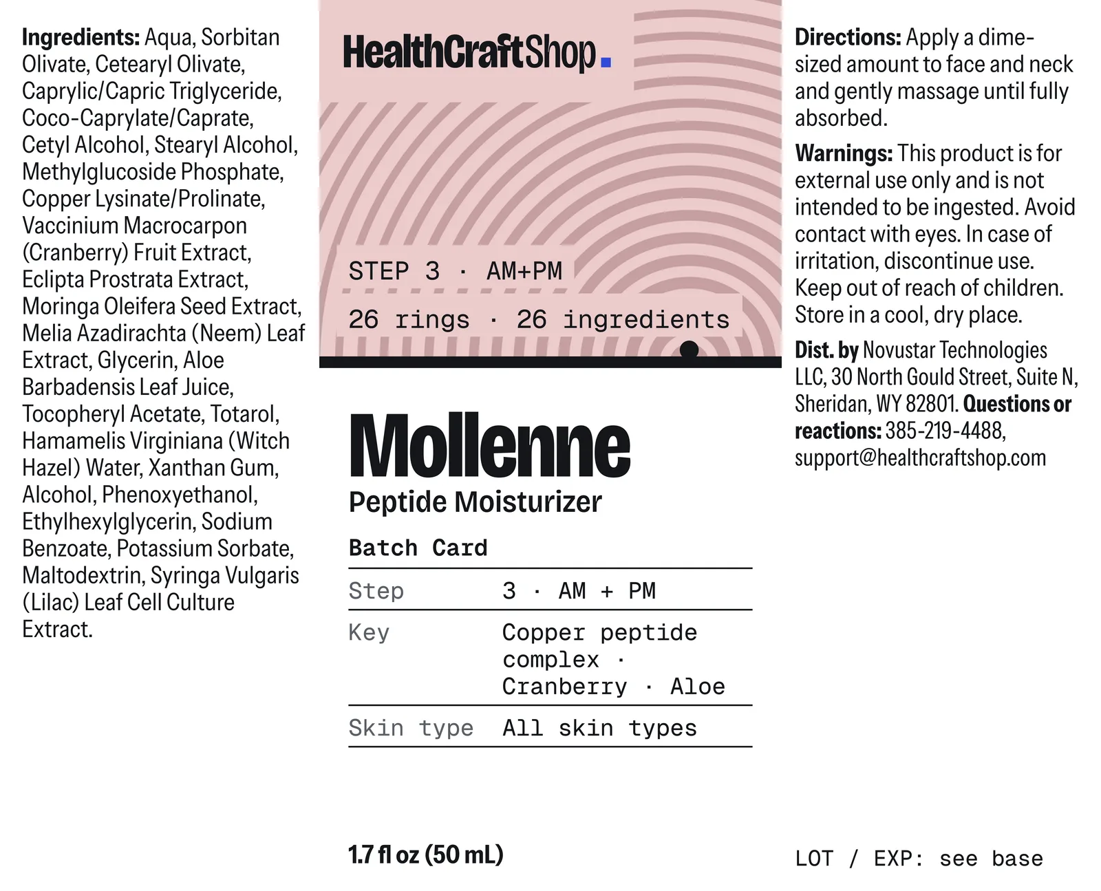 Printed label artwork for HealthCraftShop Mollenne