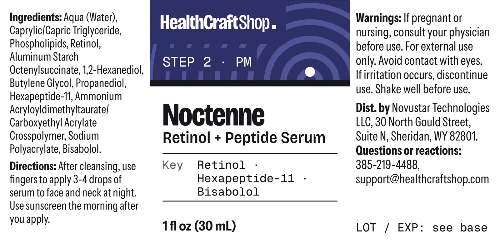 Printed label artwork for HealthCraftShop Noctenne
