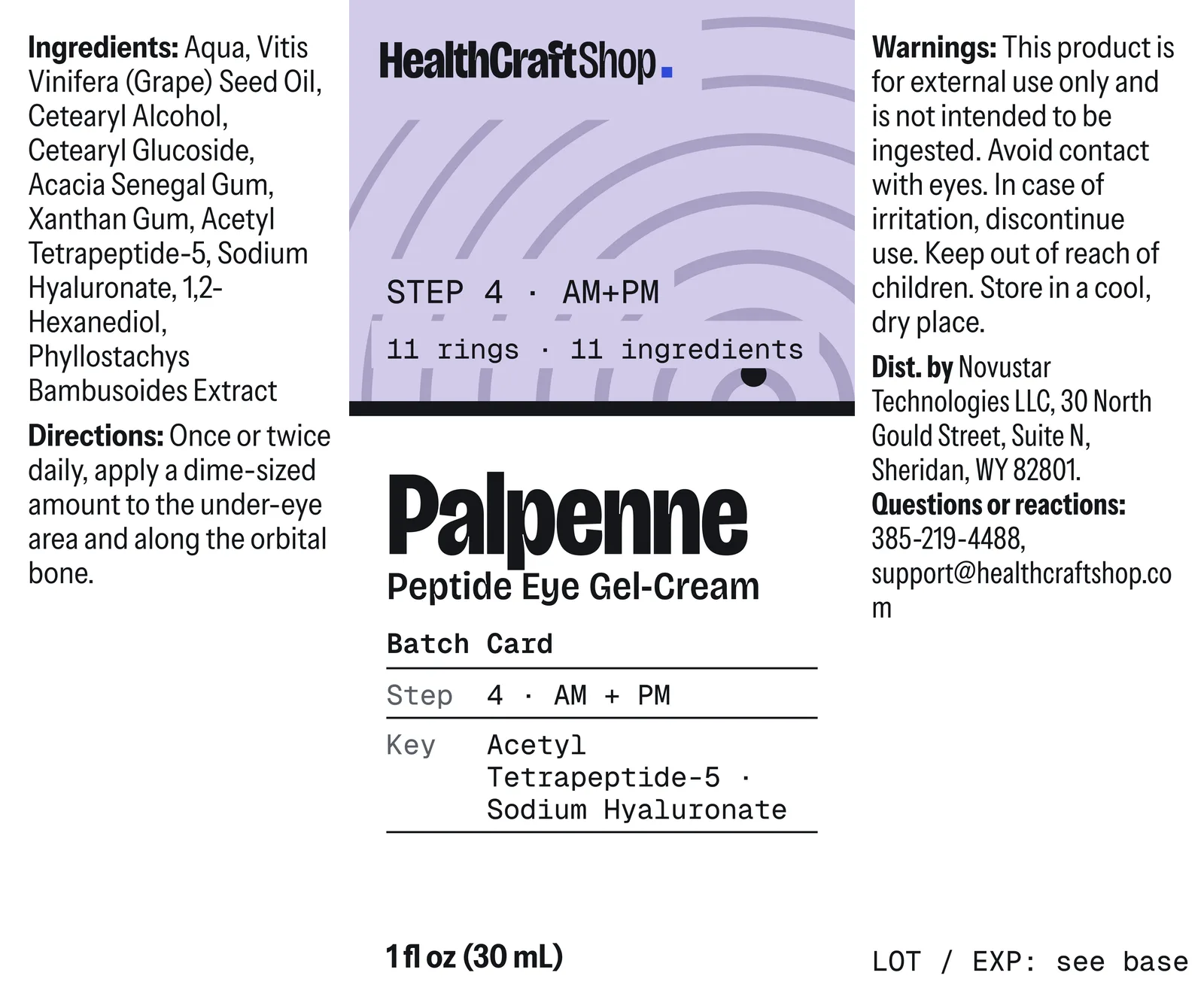 Printed label artwork for HealthCraftShop Palpenne